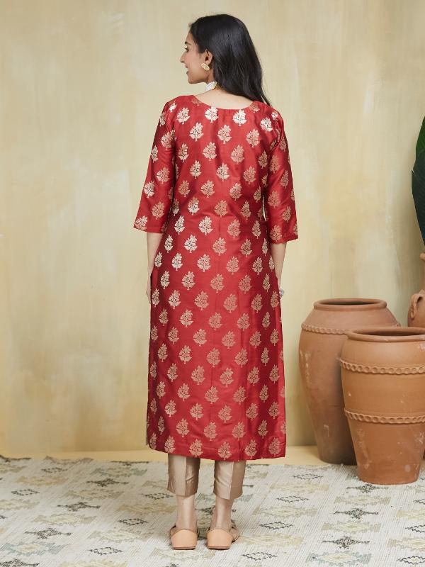 Creamy Maroon Unstitched Suit Set