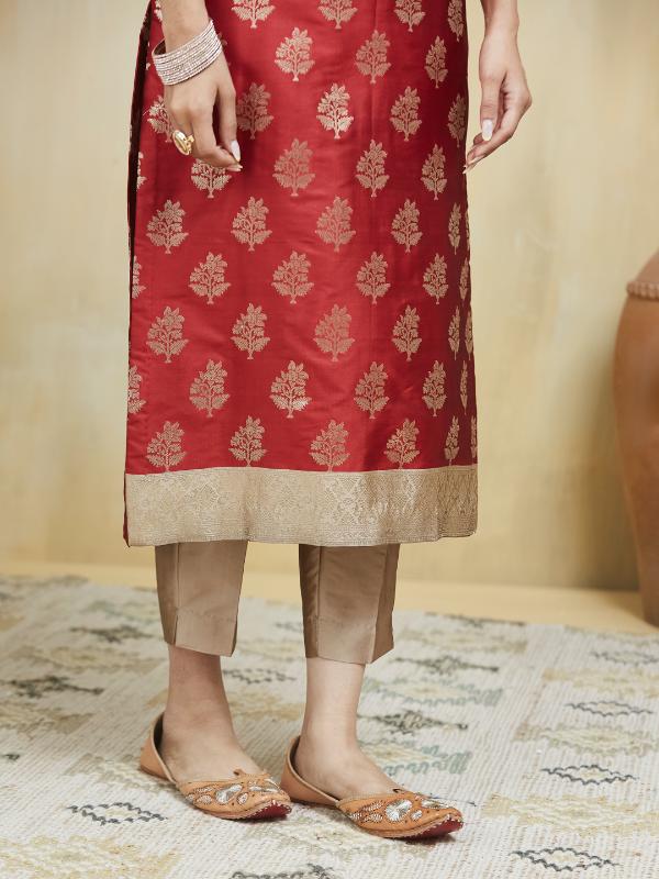 Creamy Maroon Unstitched Suit Set