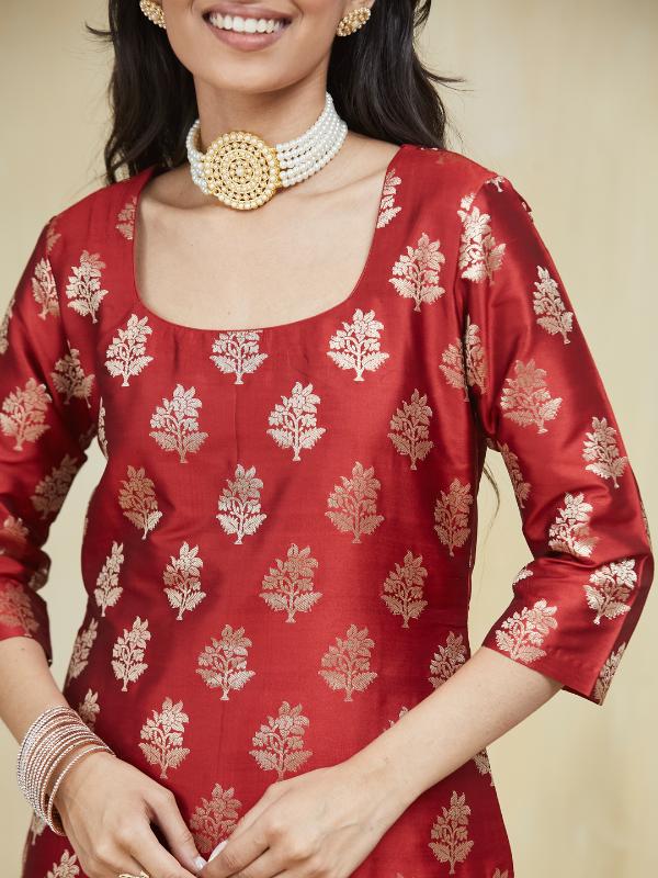 Creamy Maroon Unstitched Suit Set