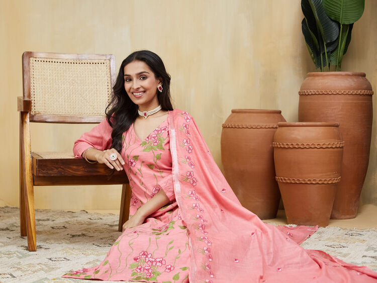 Apricot Unstitched Suit Set