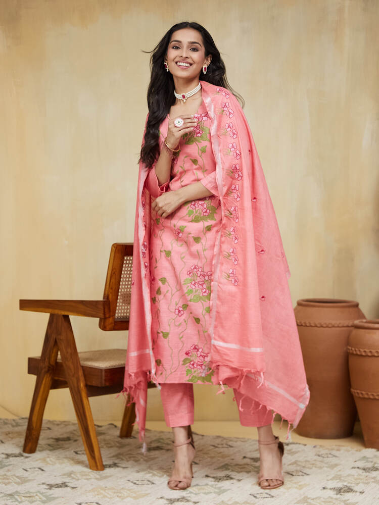 Apricot Unstitched Suit Set