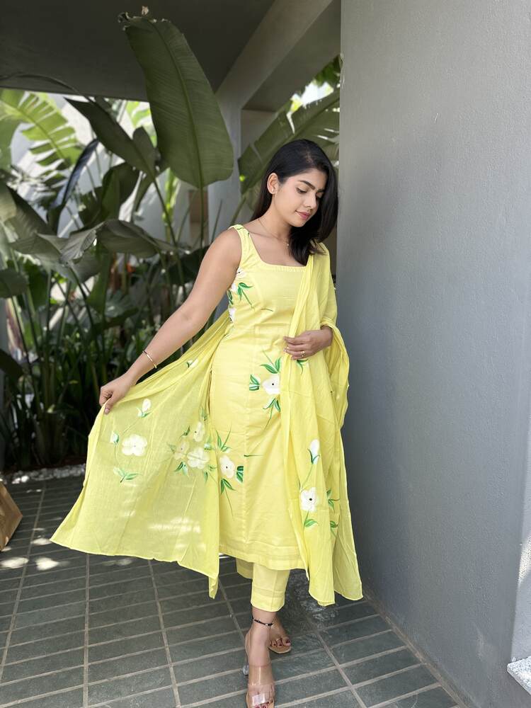 Melina Hand Painted Unstitched Suit Set