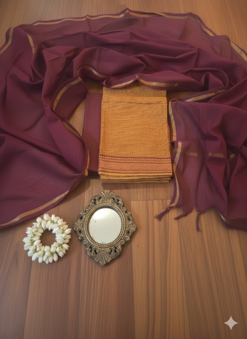 Ruhaniyat Mangalgiri Cotton Unstitched Suit Set