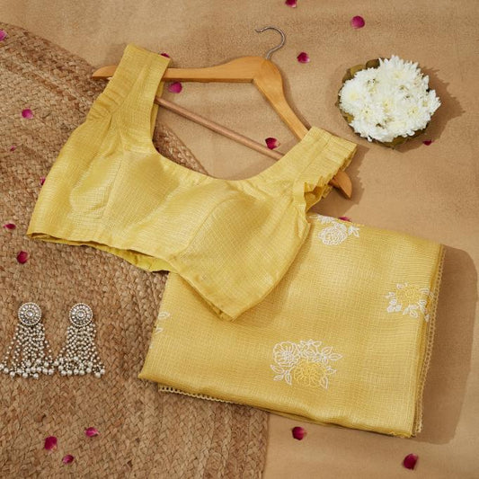 Butter Yellow Kota Saree