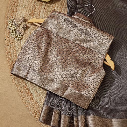 Charcoal Grey Tissue Saree