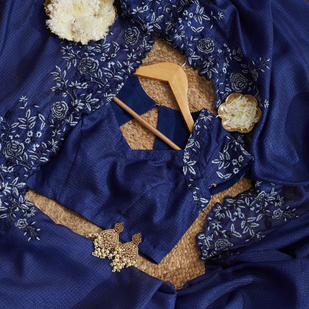 Clora Blue Cutwork Saree