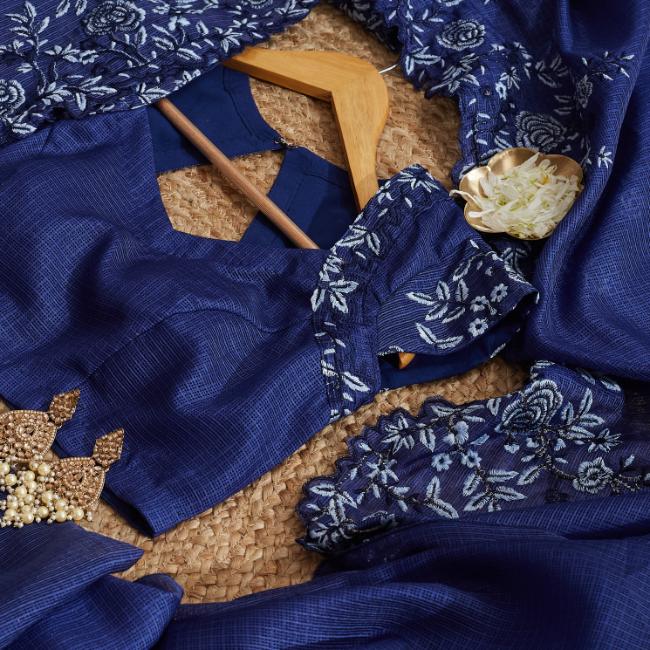 Clora Blue Cutwork Saree