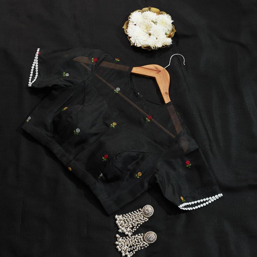 Black Flower Kota Saree