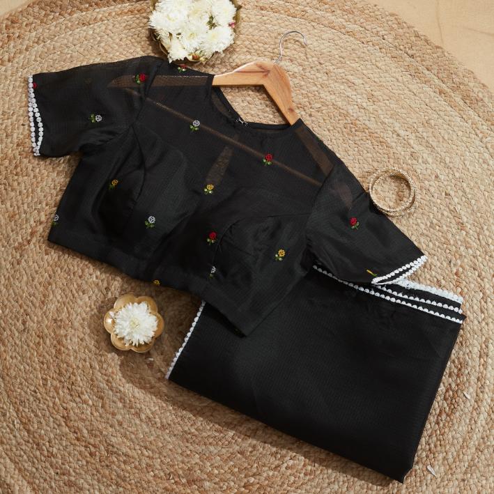Black Flower Kota Saree