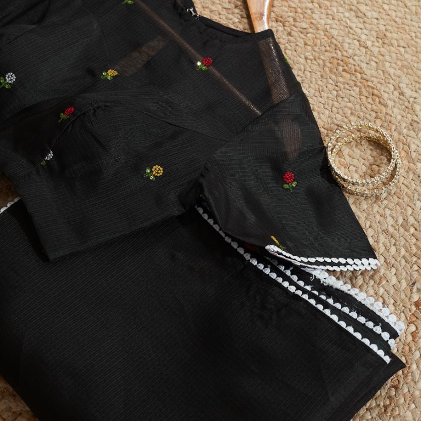 Black Flower Kota Saree