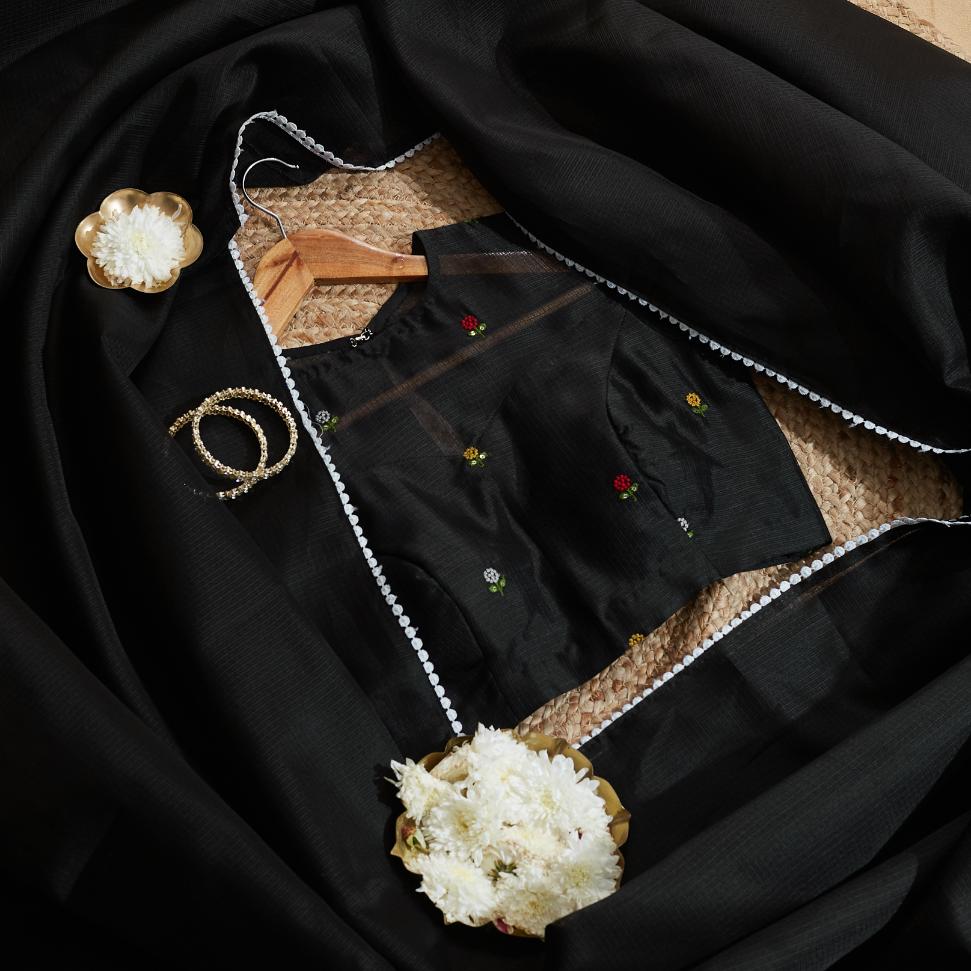 Black Flower Kota Saree