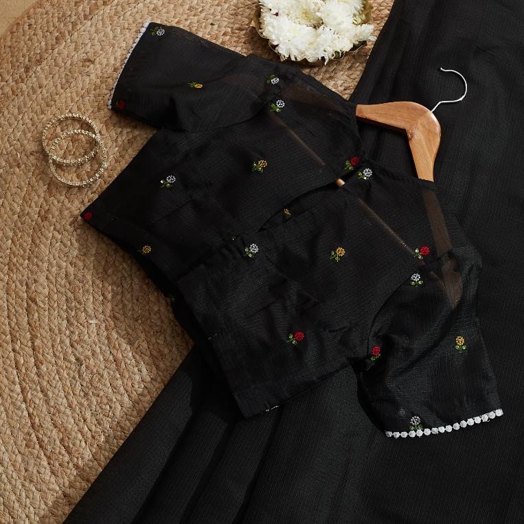 Black Flower Kota Saree