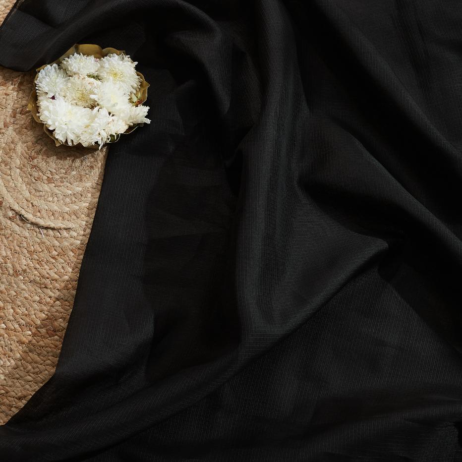 Black Flower Kota Saree