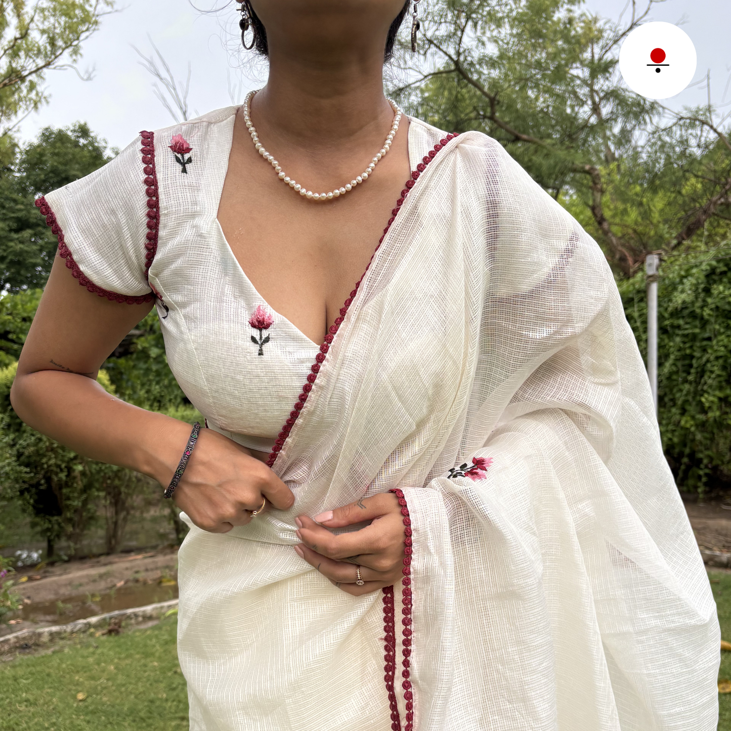 White Rose Kota Doriya Embroidered Saree