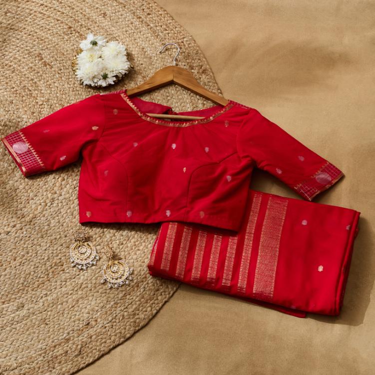 Rose Berry Banarsi Crepe Saree