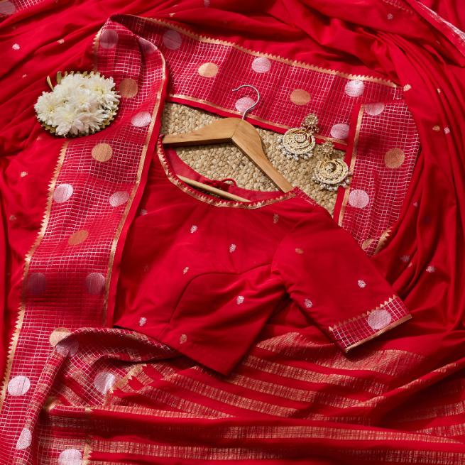 Rose Berry Banarsi Crepe Saree