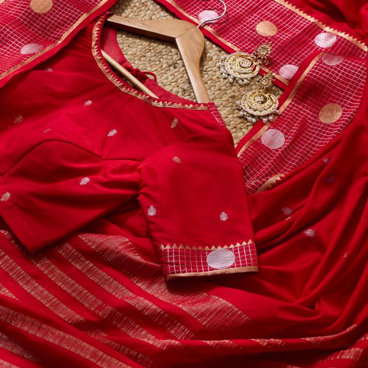 Rose Berry Banarsi Crepe Saree