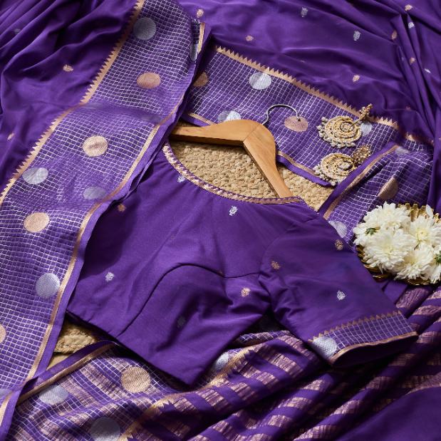 Purple Berry Banarsi Crepe Saree