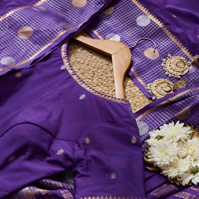 Purple Berry Banarsi Crepe Saree