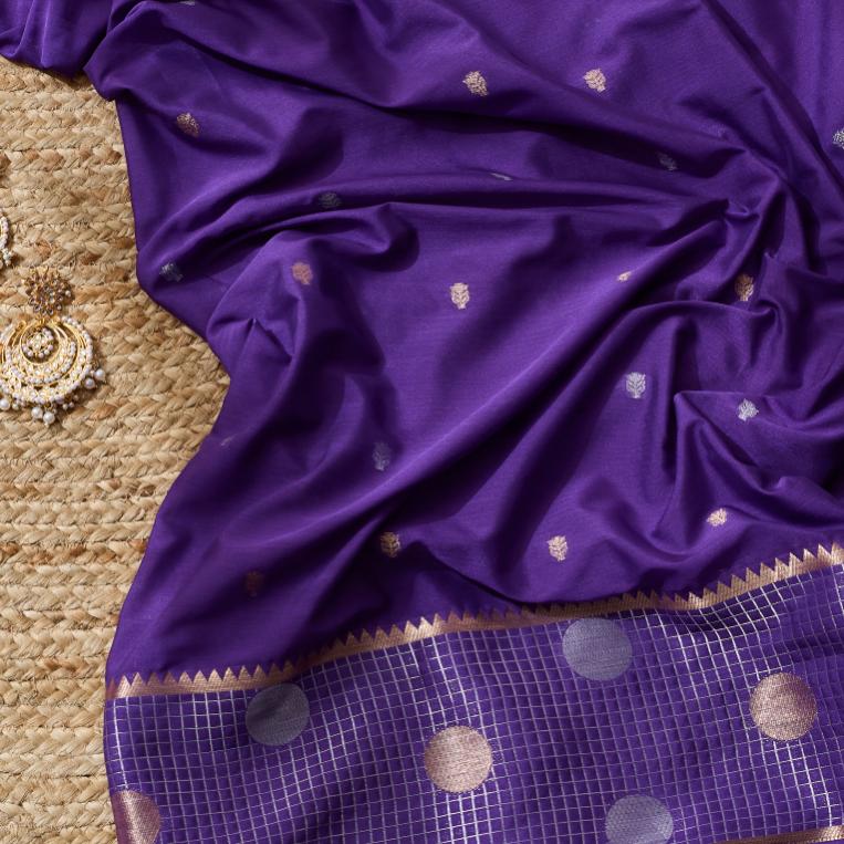 Purple Berry Banarsi Crepe Saree