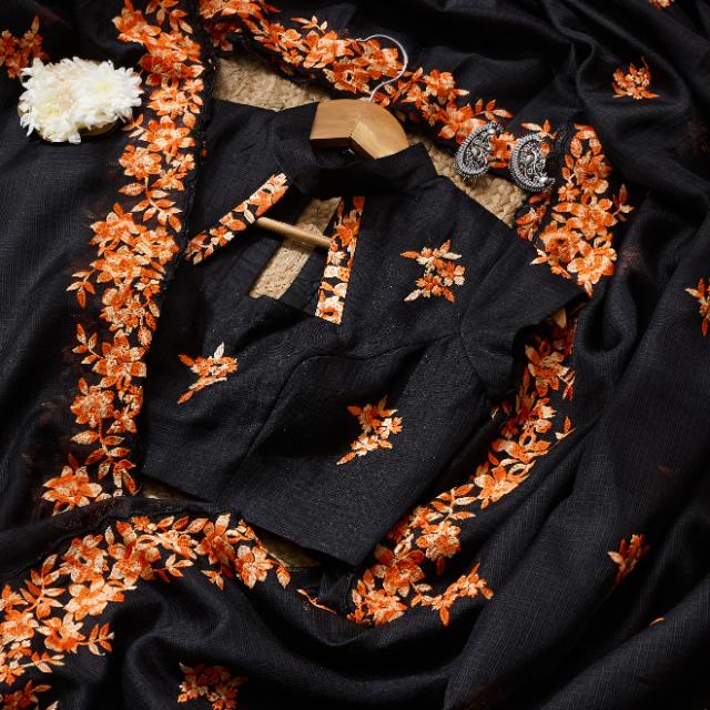 SafronLove Embroidered Saree