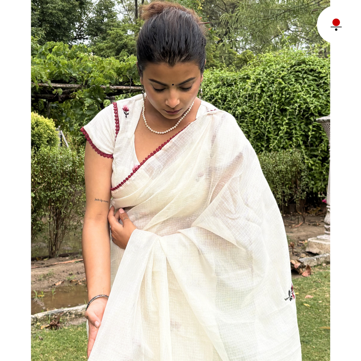 White Rose Kota Doriya Embroidered Saree