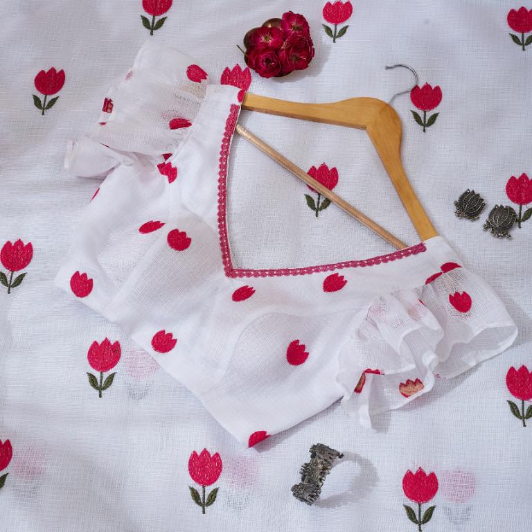 Love Pink White Kota Saree
