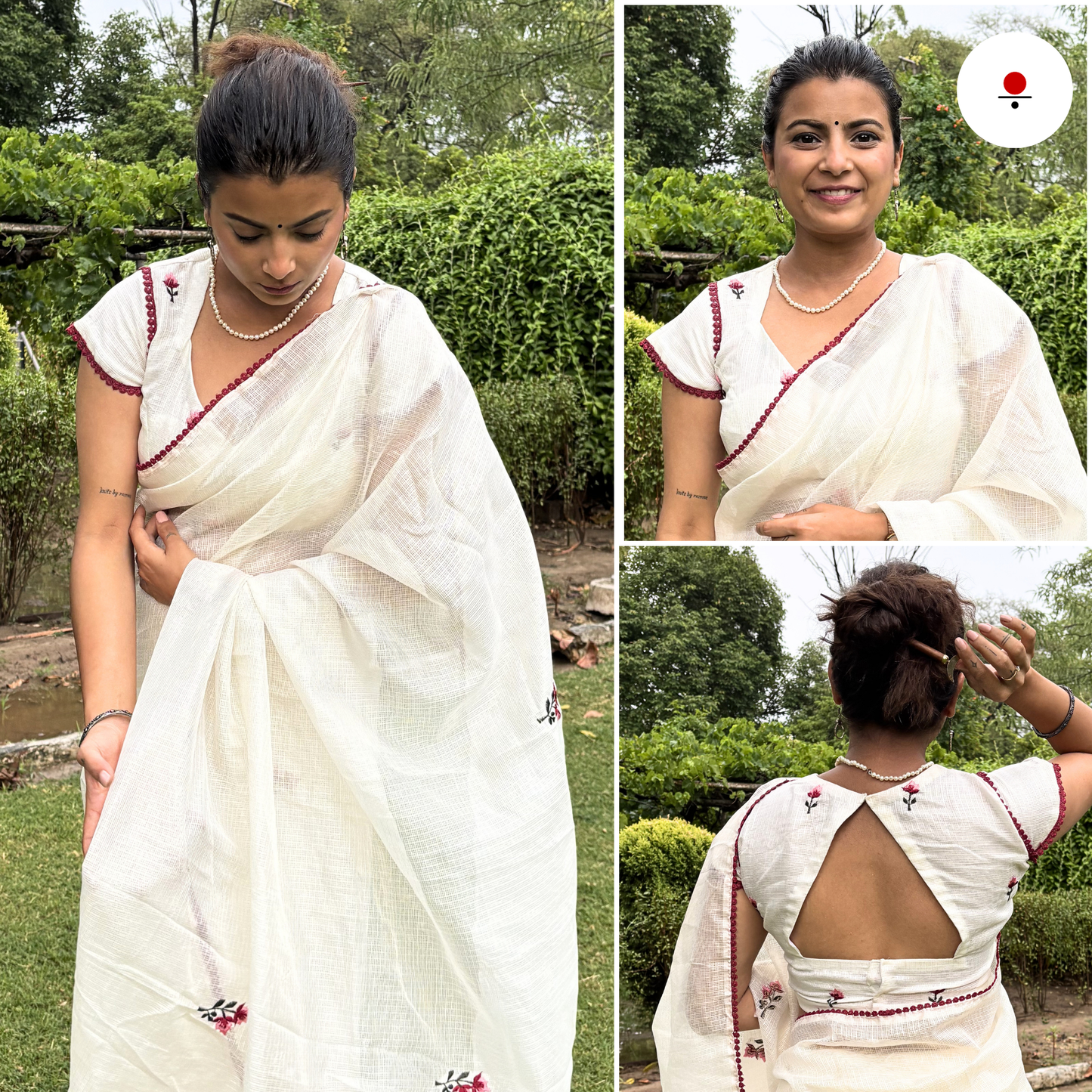 White Rose Kota Doriya Embroidered Saree