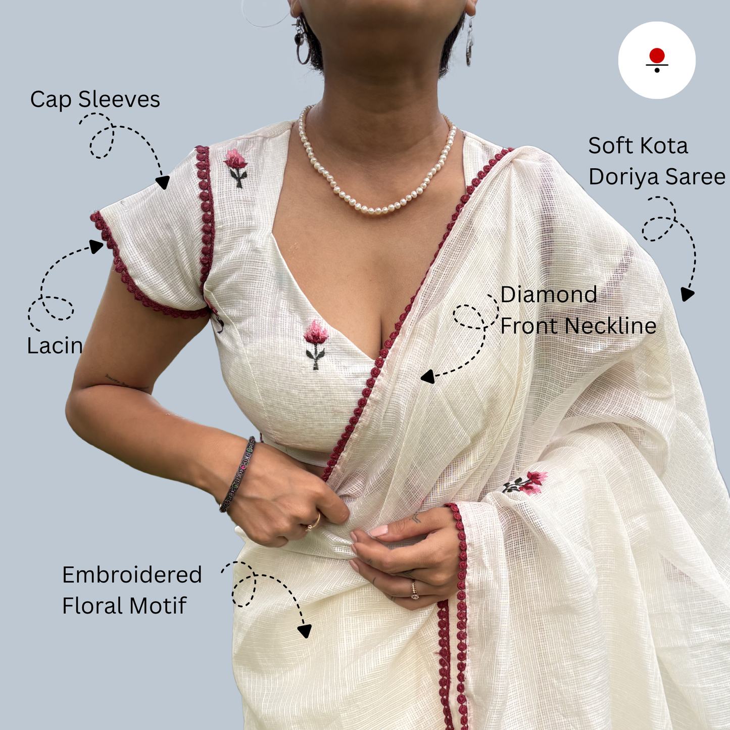 White Rose Kota Doriya Embroidered Saree