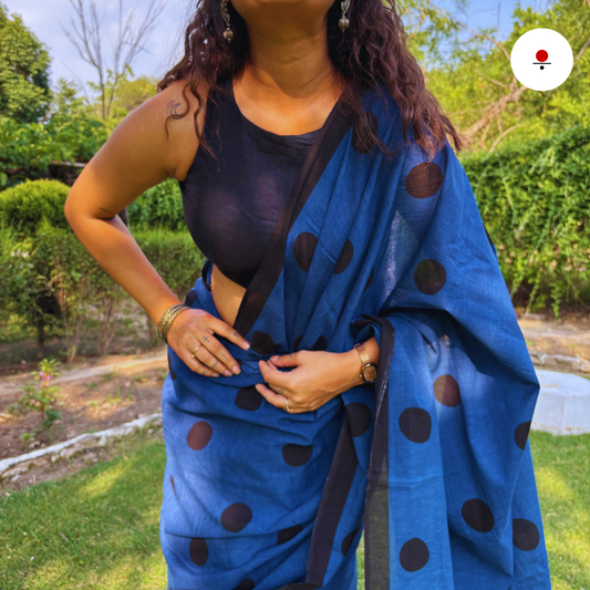 Blue Polka Cotton Saree