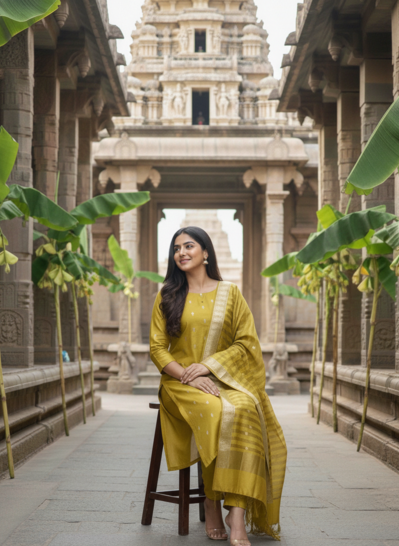 Yellow Amber Banarsi Silk Unstitched Suit