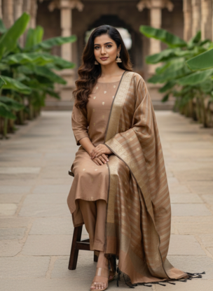Soft Choco Banarsi Silk Unstitched Suit
