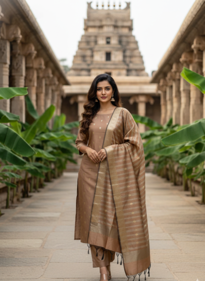 Soft Choco Banarsi Silk Unstitched Suit