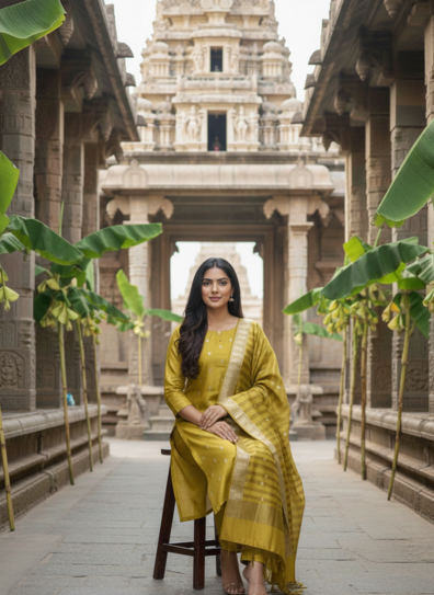 Yellow Amber Banarsi Silk Unstitched Suit