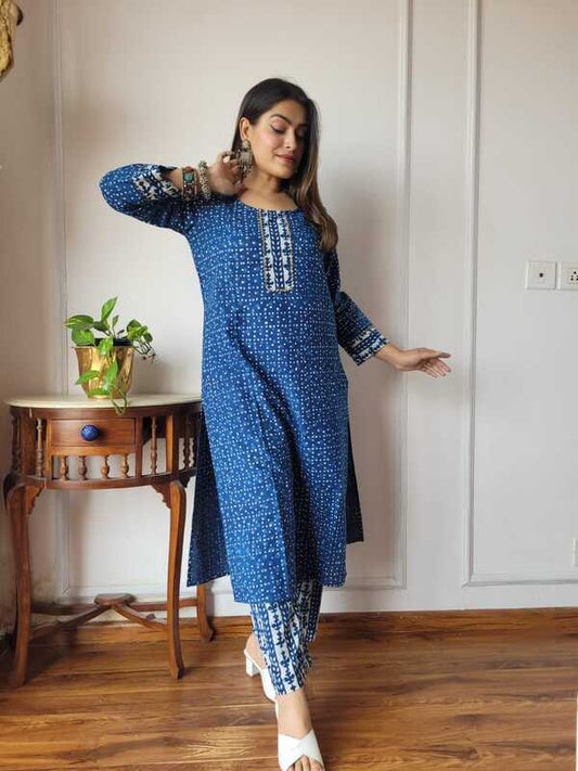 Chess Blue Kurta Pant Set
