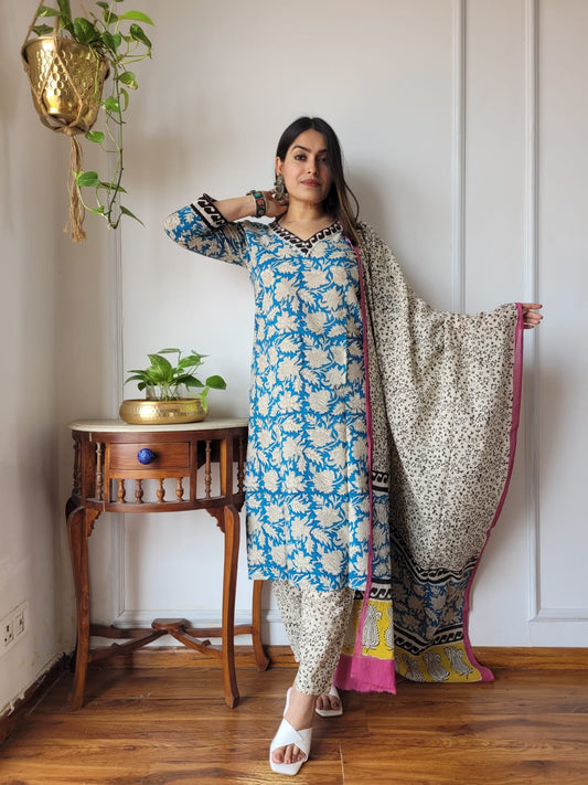 Rajeev Mul Cotton Block Printed Stitched Suit