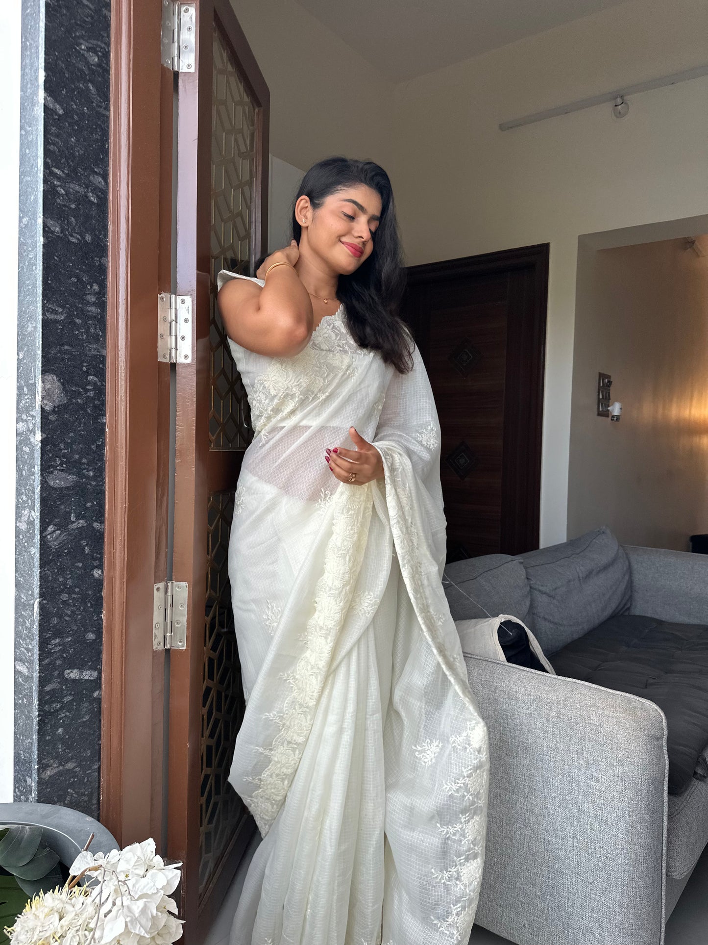 Kiara White Cutwork Saree