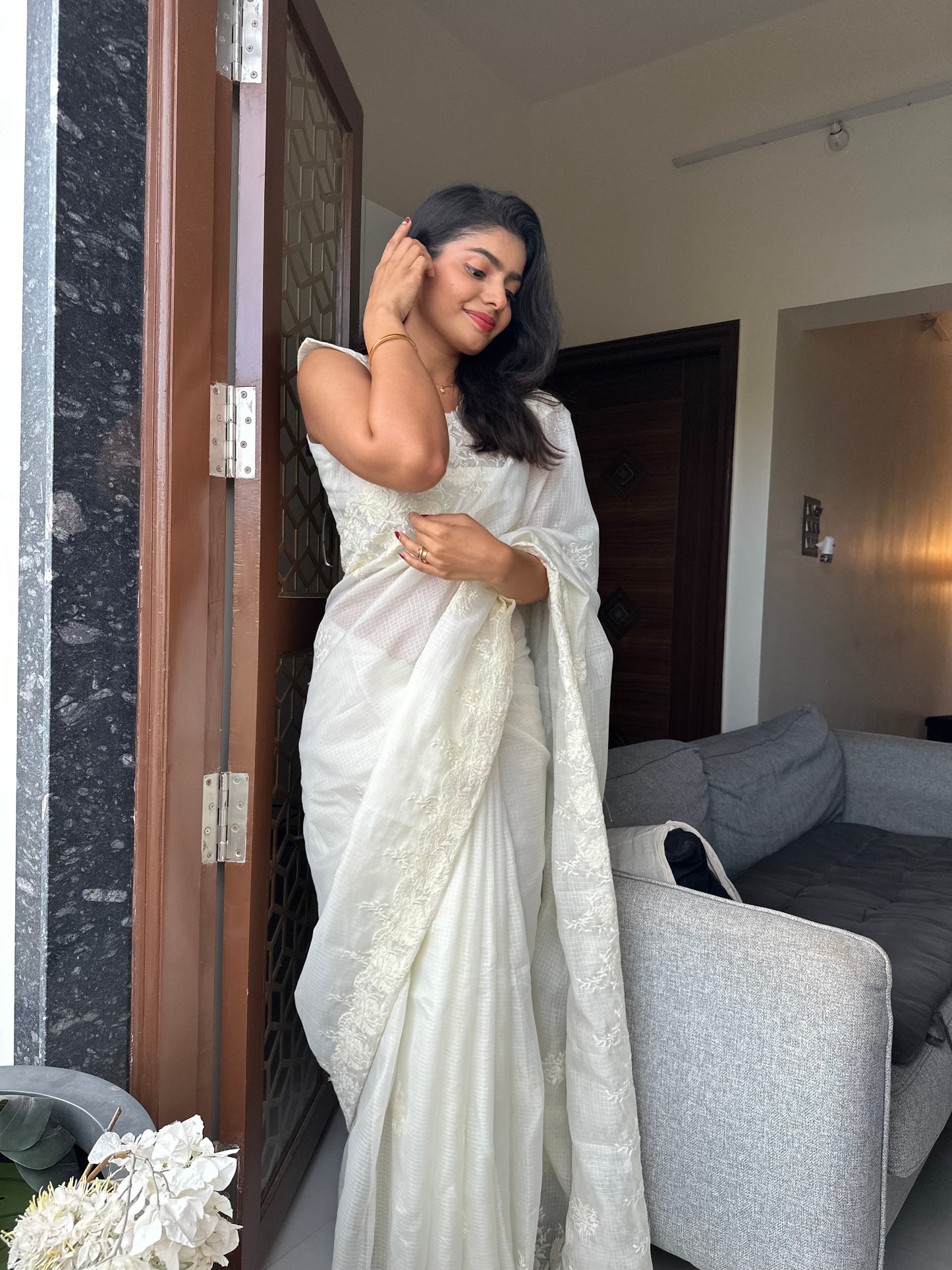 Kiara White Cutwork Saree