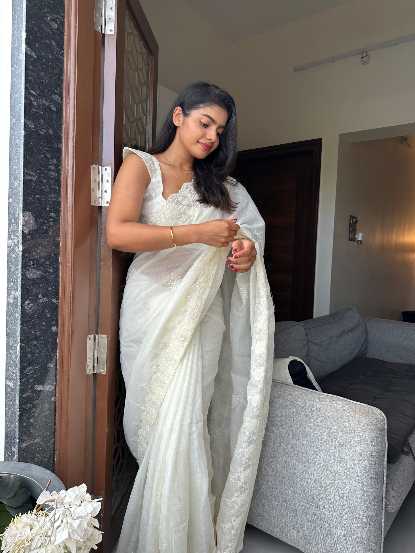 Kiara White Cutwork Saree