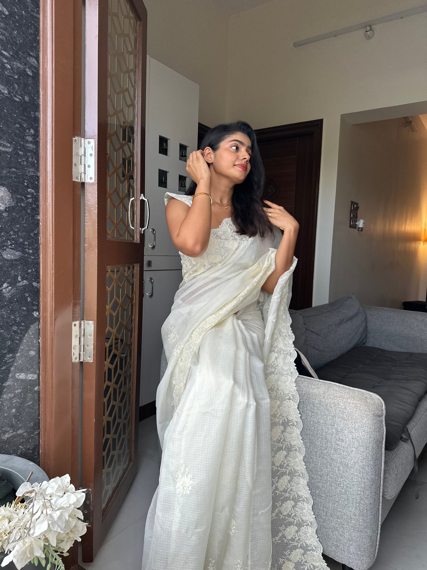 Kiara White Cutwork Saree