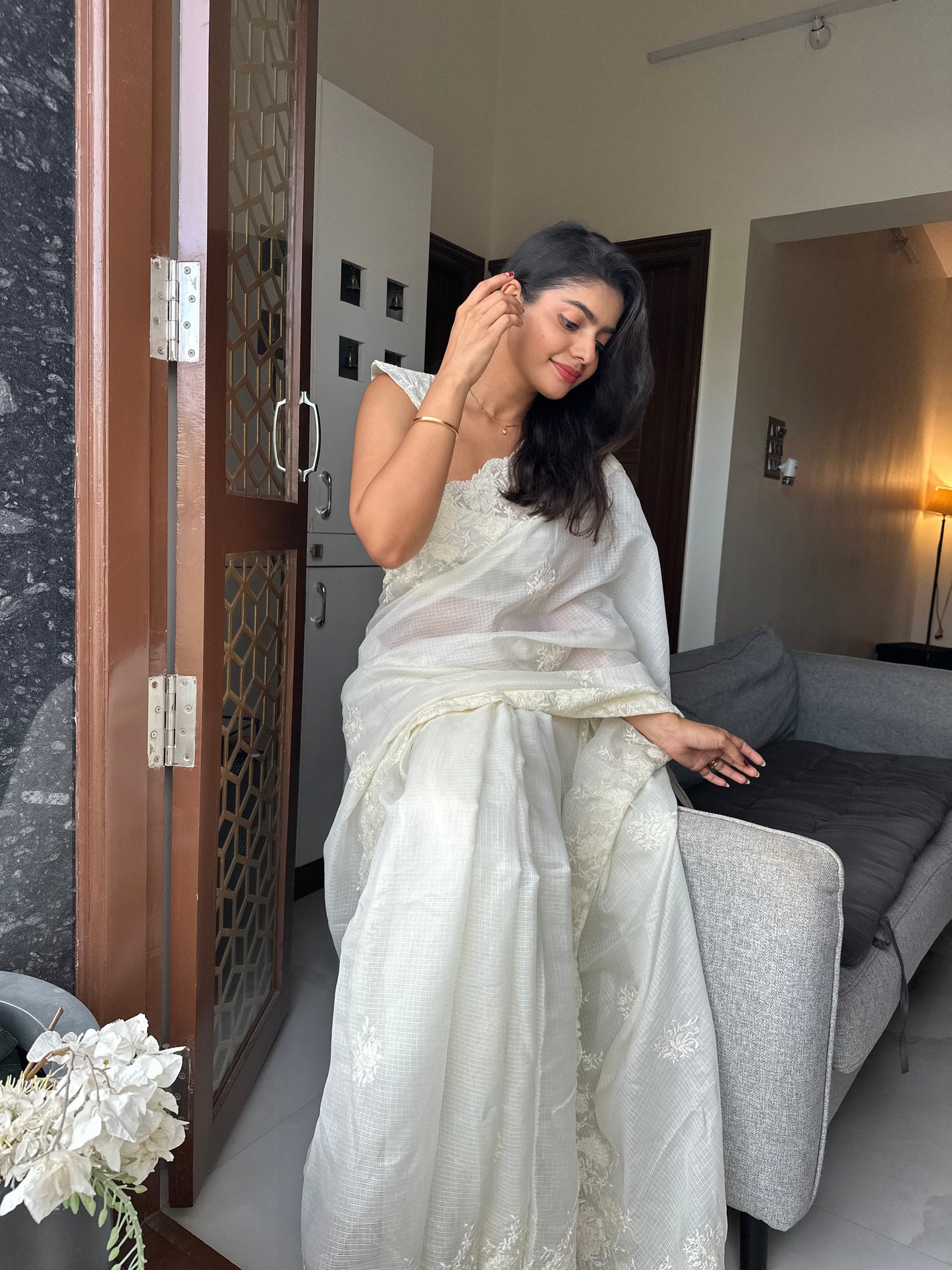 Kiara White Cutwork Saree