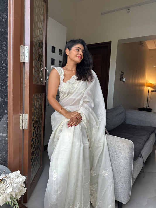 Kiara White Cutwork Saree