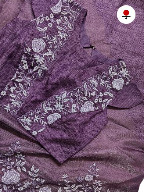 Purple Flower Cutwork Saree