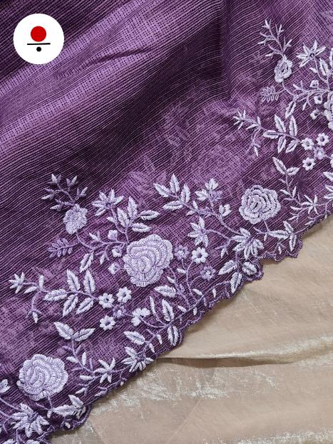Purple Flower Cutwork Saree
