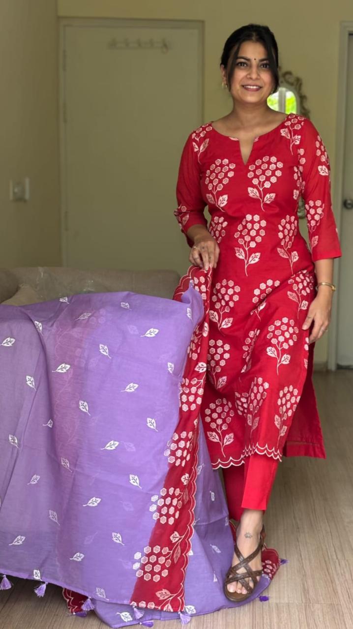 Ruby Mul Chanderi Silk Suit