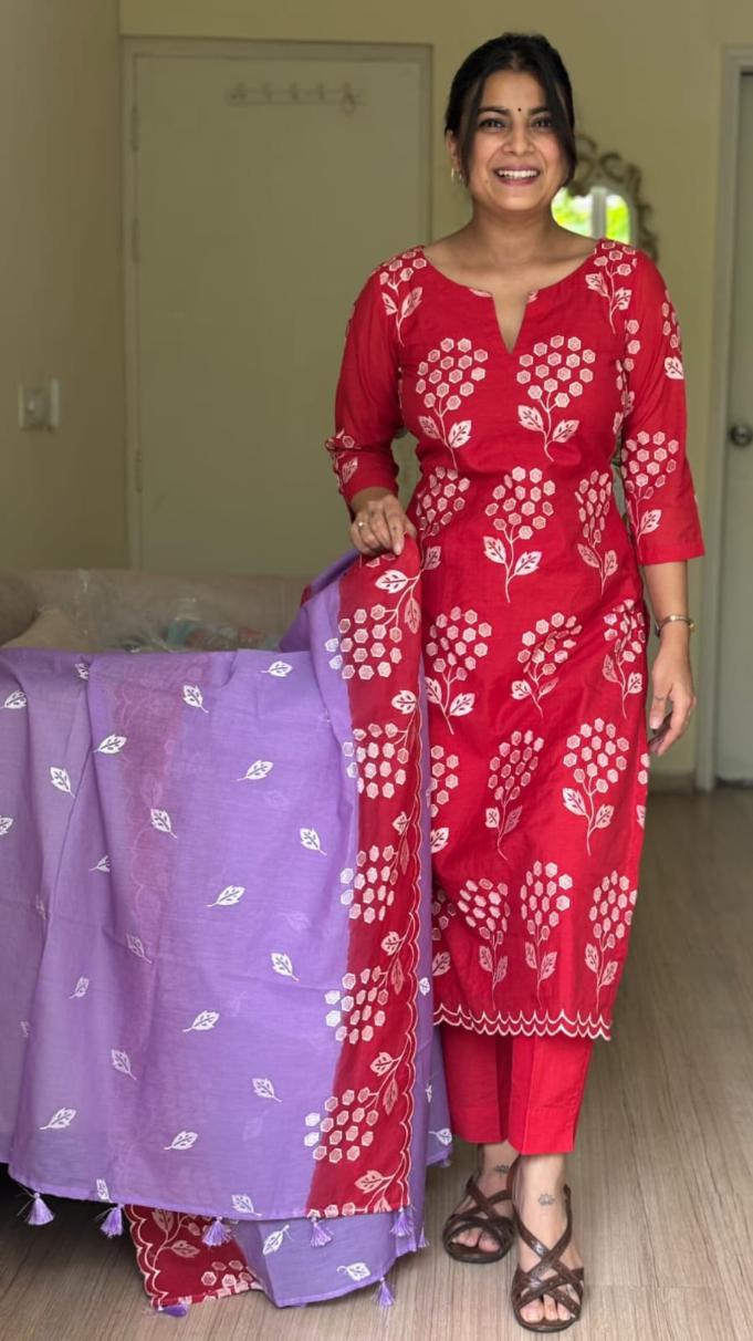 Ruby Mul Chanderi Silk Suit