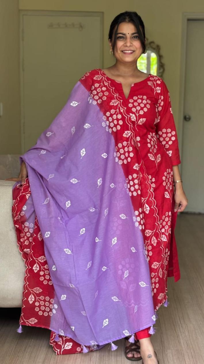 Ruby Mul Chanderi Silk Suit