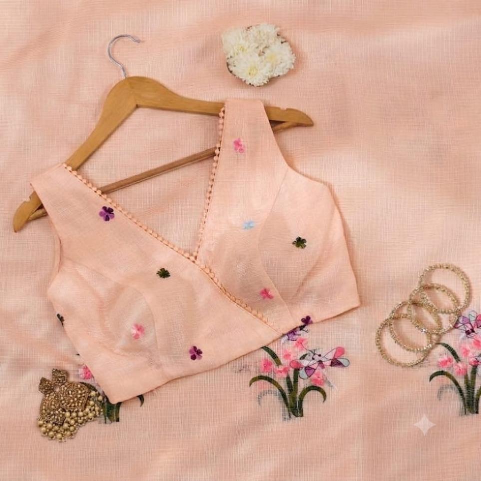 Pastel Peach Kota Saree