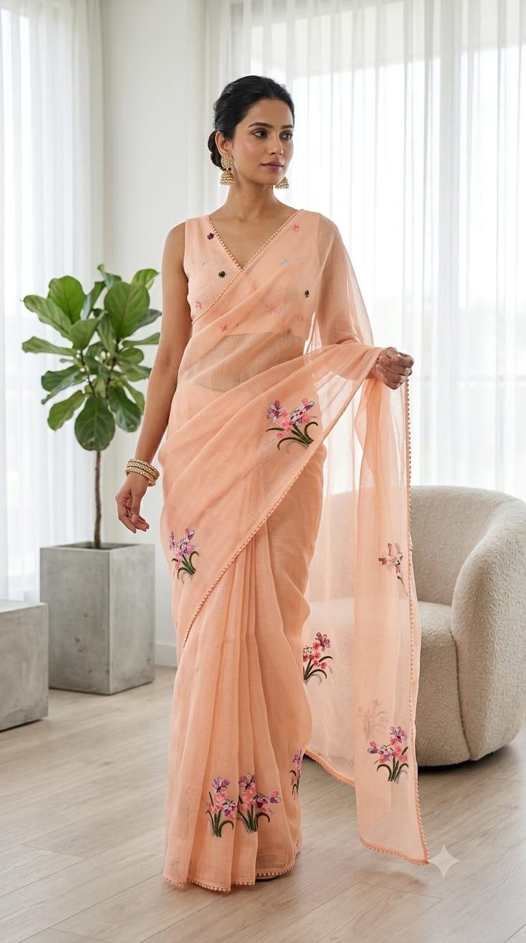 Pastel Peach Kota Saree