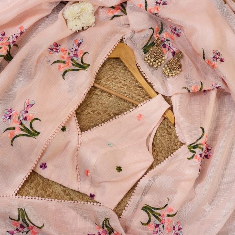 Pastel Peach Kota Saree